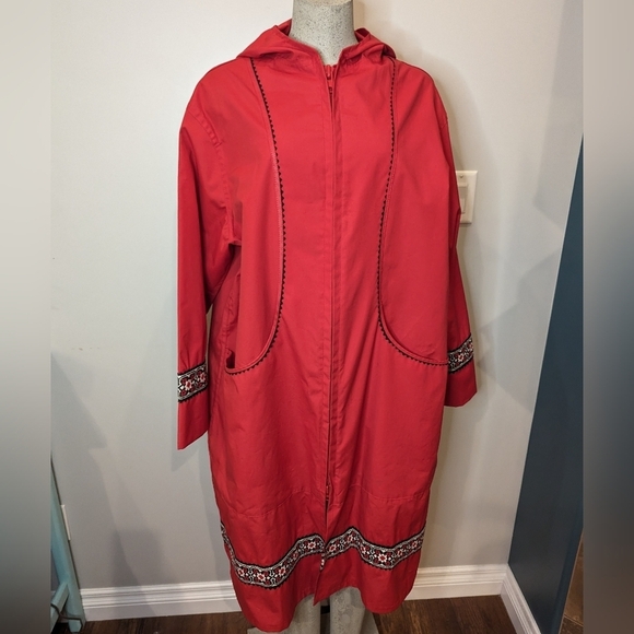 Vintage Red shell overcoat Jacket with embroidery plus size 1x - Picture 1 of 12
